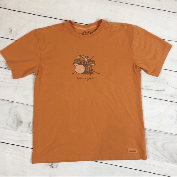 Life Is Good Mens Drummer Orange Tee 